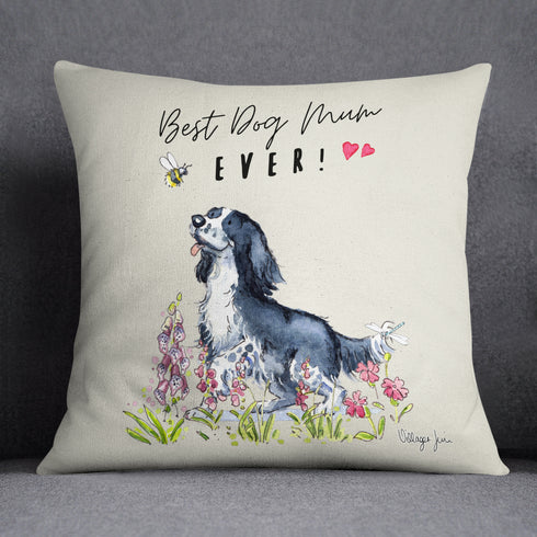 Best Dog Mum Sprocker Black & White Cushion